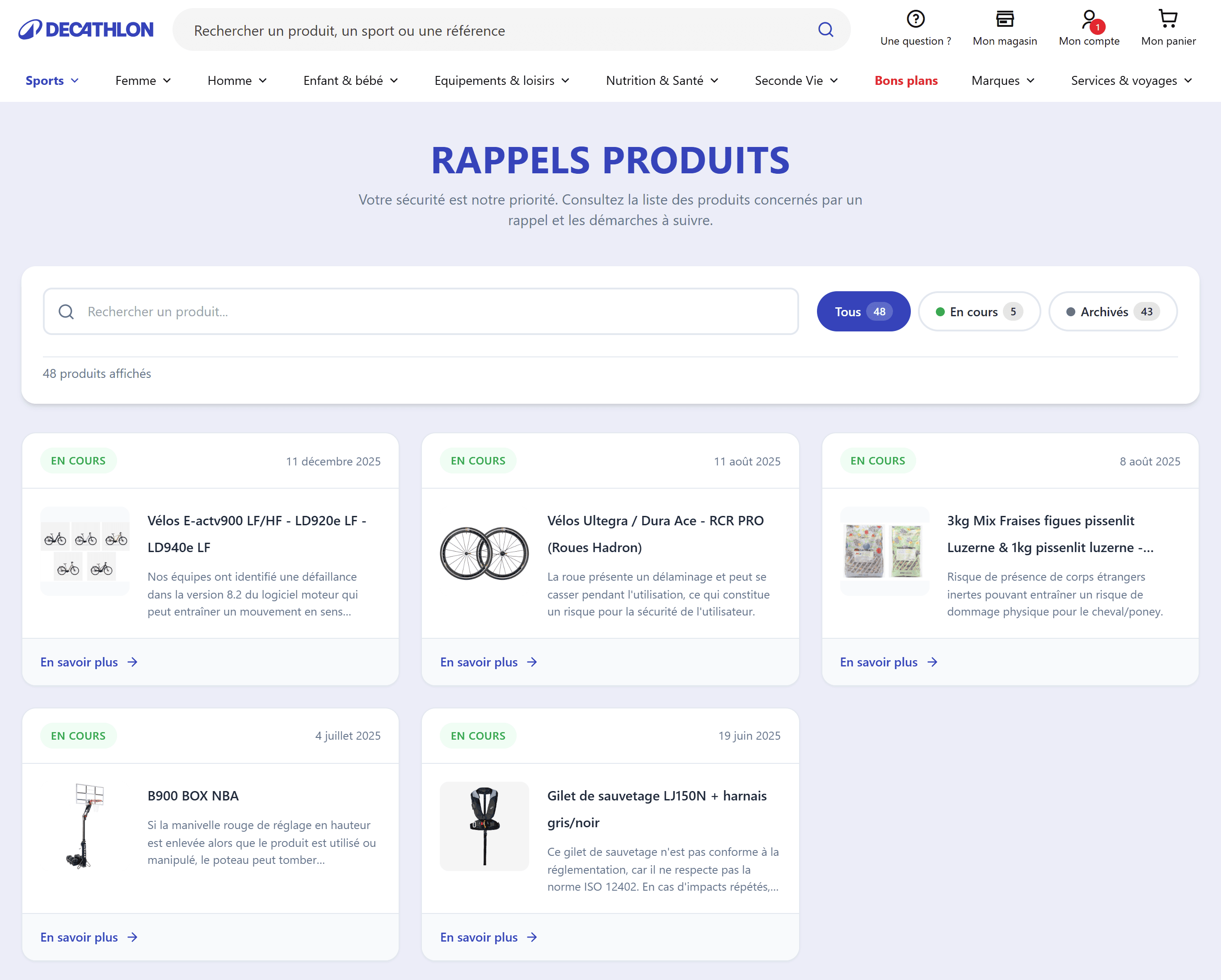 Page Rappels Produits